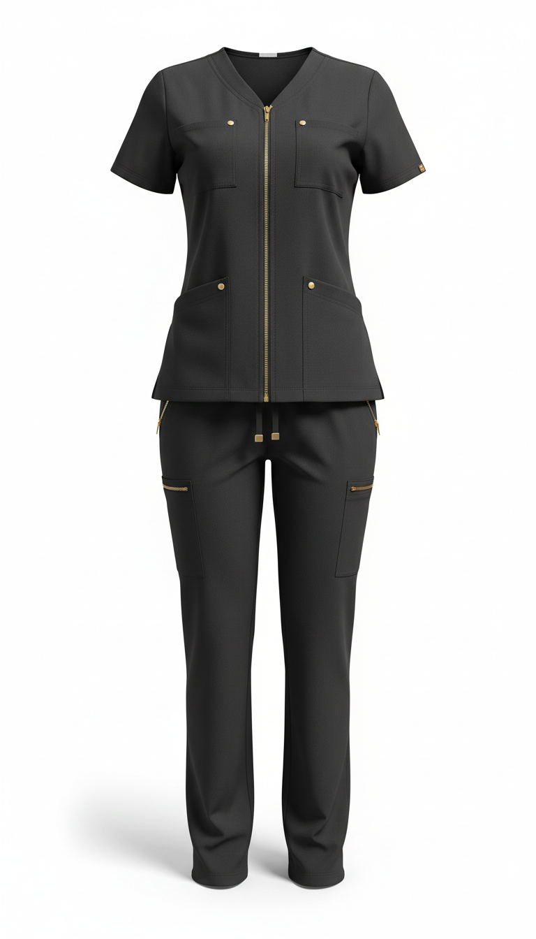 Graphite Black Scrub Set with Metallic Accents