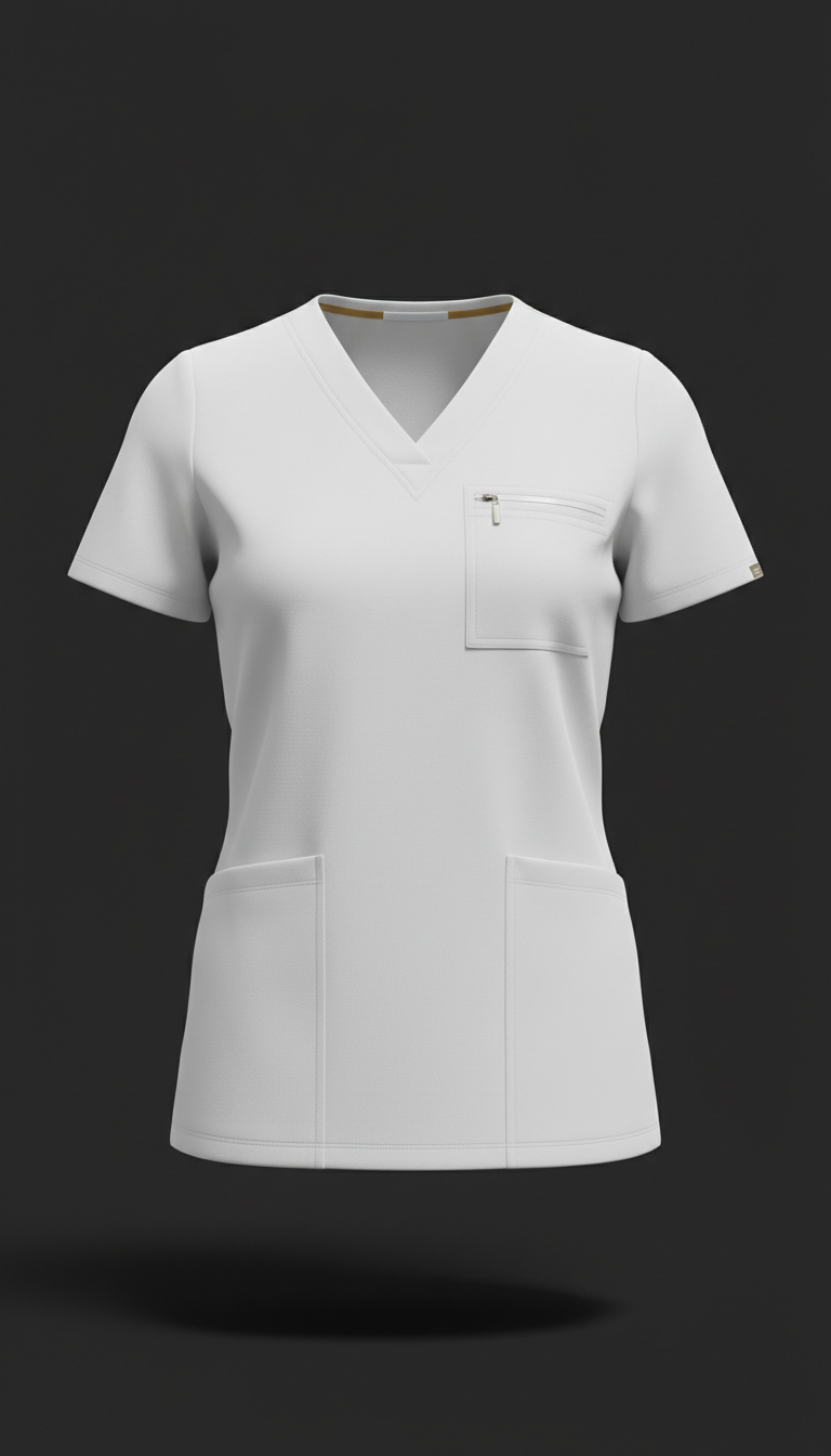 Sterile White Tailored Scrub Top
